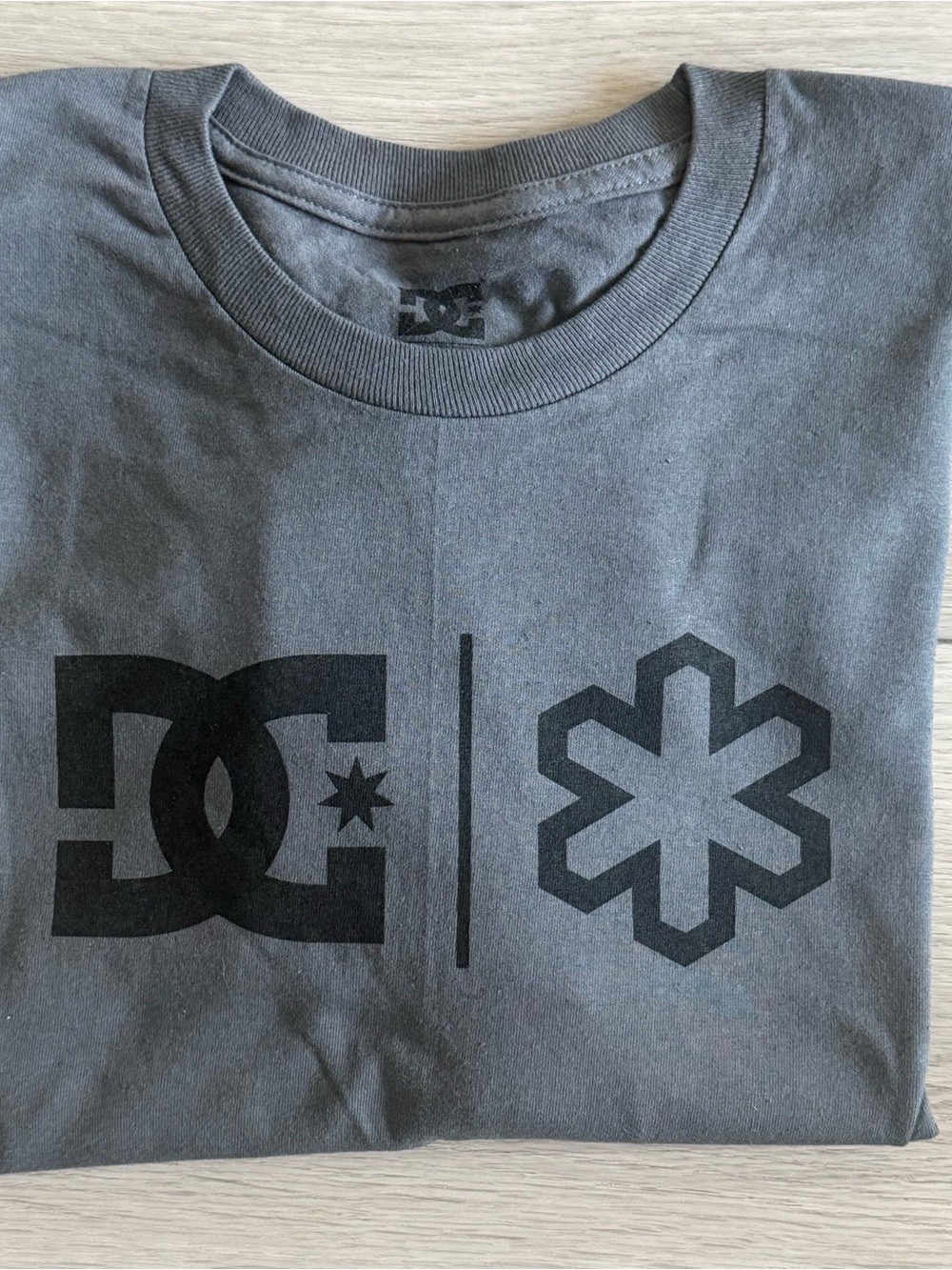 DC Men's Short Sleeve Tee in Dark Gray with Black Logos